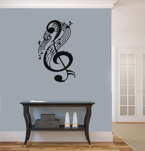 Housewares Vinyl Decal Treble Clef with Musical Note Pattern Home Wall Art Decor Removable Stylish Sticker Mural Unique Design for Room 212