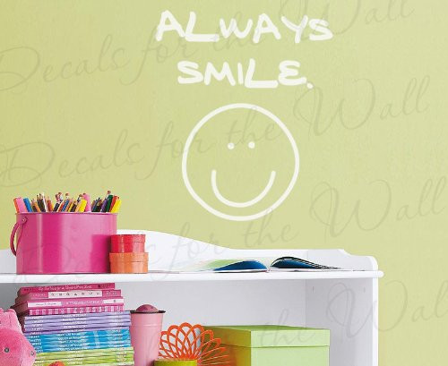 Always Smile Happy Face - Kids Baby Room Nursery Playroom School - Wall Quote Sticker Art Decoration - Vinyl Decal Mural Graphic - Lettering Decor Saying