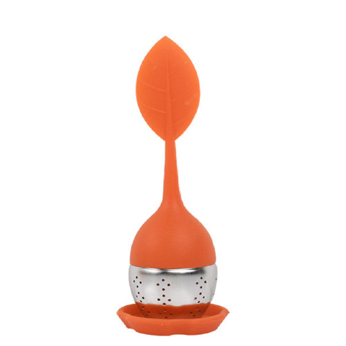Tea Filter Silicone Tea Infuser (orange) Stainless Steel Strainer Drip Tray Included for Loose Leaf or Herbal Tea