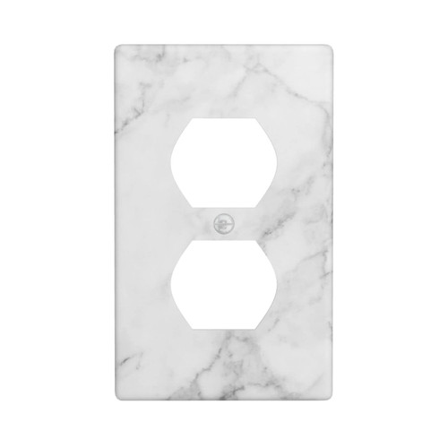 White Gray Marble Print Duplex Outlet Cover Plate Decorative Receptacle Wall Plates Lightswitch Electrical Outlet Faceplate for Bathroom Kitchen Bedroom Home Decor Accessories 4.5" x 2.76"(Plastic)