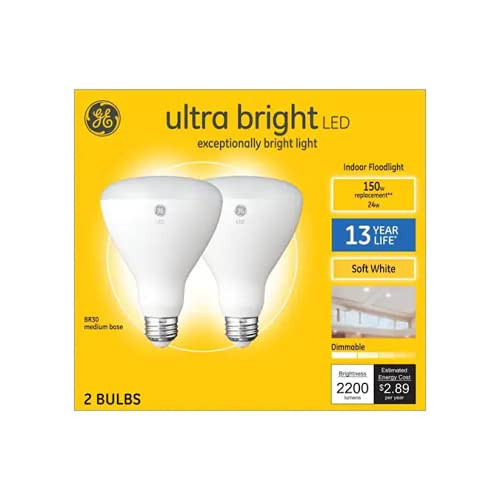 GE ultrabright 150 watt Equivalent LED BR30 Soft White Dimmable Flood Light Bulb (2 Pack)