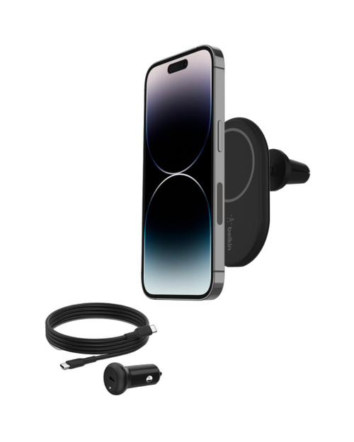 Belkin Magnetic Wireless Car Charger - MagSafe Compatible Car Mount Wireless Charger - Air Vent Mount with Included Power Supply for iPhone 14, iPhone 13 & iPhone 12 - Car Magnetic Phone Mount Charger