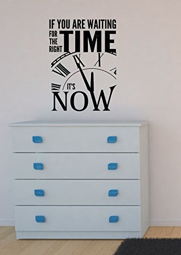 Waiting for The Right Time Its Now Motivational Vinyl Decals Wall Decor Quotes, 23x17-inch, Black