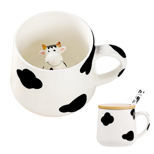 BigNoseDeer Cute Ceramic Cow Coffee Mug with 3D Animal Inside Kawaii Tea Cup with Spoon and Lid Cow Print Stuff Christmas Gifts Birthday Mother's Day Cute Gifts for Women Kids 12oz (Cow) BigNoseDeer Cute Ceramic Cow Coffee Mug with 3D Animal Inside Kawaii Tea Cup with Spoon and Lid Cow Print Stuff Christmas Gifts Birthday Mother's Day Cute Gifts for Women Kids 12oz (Cow)