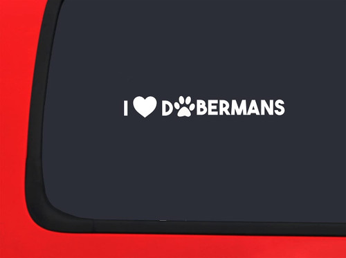 Car Sticker I Heart Dobermans Paw Prints Love Dogs Animals Car Window Decal Sticker White 7 Inch