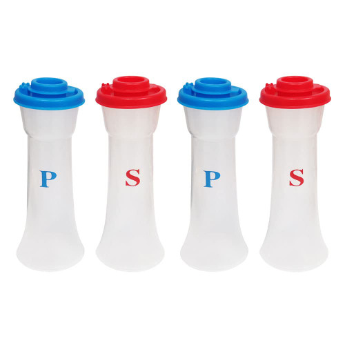4 Pack Salt & Pepper Shakers Set, Hourglass Shakers with Lids Large Moisture Proof Salt Shaker Pepper Food Containers for Cooking Kitchen Baking Salt Candy ? Red and Blue