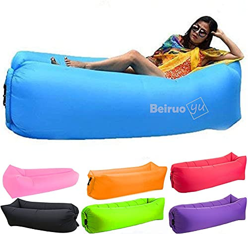 Beiruoyu Inflatable Lounger Air Chair Sofa Bed Sleeping Bag Couch for Beach Camping Lake Garden (Blue-2)