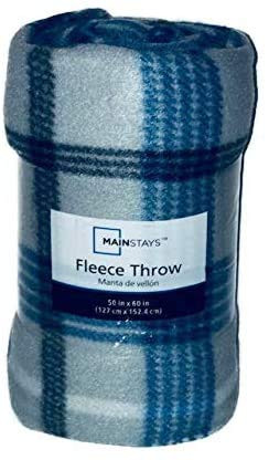 MAINSTAYS FLEECE THROW 50 in x 60 IN/ BLUE & GRAY PLAID