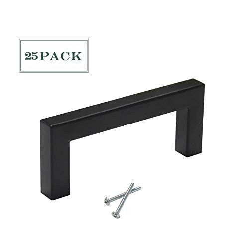 25 Pack Black Cabinet Pulls 3 inch Hole Spacing Square Bar Shape Drawer Dresser Cupboard Closet Pulls and Knobs Stainless Steel Bedroom Bathroom Kitchen Hardware Pull Handles