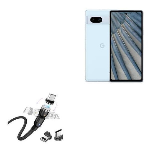 BoxWave Cable Compatible with Google Pixel 7a - MagnetoSnap AllCharge Cable, Magnet Charging Cable USB Type-C Micro USB for Google Pixel 7a - Jet Black