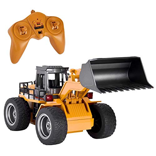 AlNajam Remote Control Car Construction Tractor, RC Excavator Alloy Bulldozer with Light Full Function Front Loader Radio Control 6 Channel RC Dump Truck High Simulation Kids RC Car Truck Present