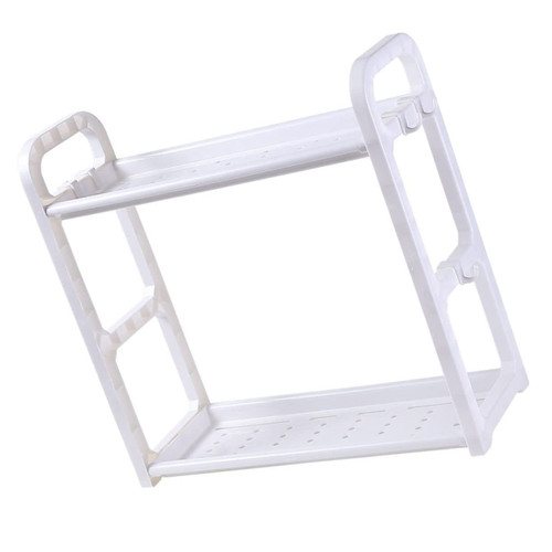 Zerodeko Cruet Supporter Kitchen Storage Rack Storage Shelves Plastic Double-deck Storage Shelf Commodity Shelf Double Layer Rack Double Layer Cutlery Rack White Kitchen Storage Rack