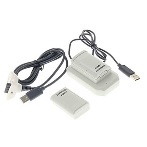 Cotchear Double 4800mAh Rechargeable Battery Pack + USB Charger Cable Pack + Charging Base for Xbox 360 Controller - White