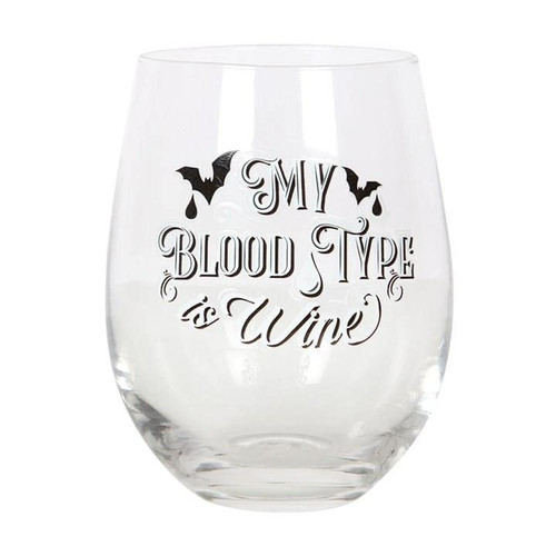 Armona Trading LTD My Blood Type is Wine Stemless Wine Glass