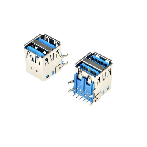 5PCS Double USB 3.0 Type A Female Jack Socket Connector USB-A 18 PIN 90 Degrees Right Angle for PCB
