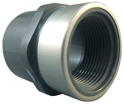 PVC, Stainless Steel Female Adapter, Socket x FNPT, 1-1/4 in Pipe Size