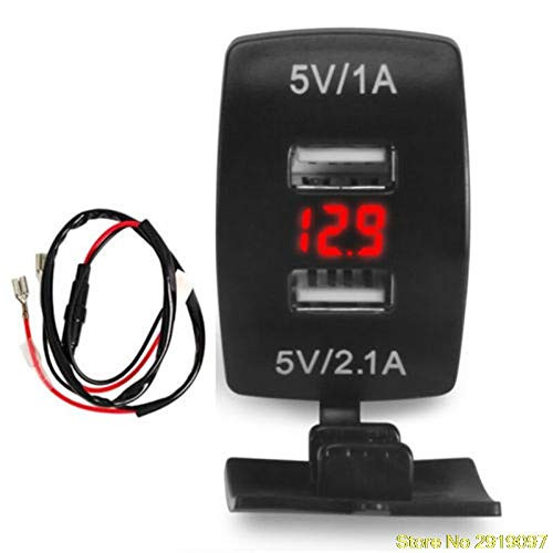 Davitu Cables, Adapters & Sockets - New 12V/24V 3.1A Car Motorcycle Dual USB LED Charger Socket Voltage Voltmeter Panel Support - (Color Name: Red)