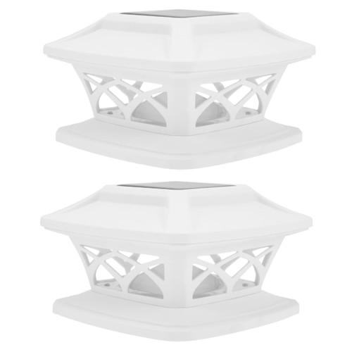 DOITOOL Solar Deck Light 2pcs Solar Lights Caps Deck for Decor Cap Flood Lamp Square Outdoor Post Landscape Patio LED Pillar Decoration Fence Light Garden Night Solar Fence Post Lights