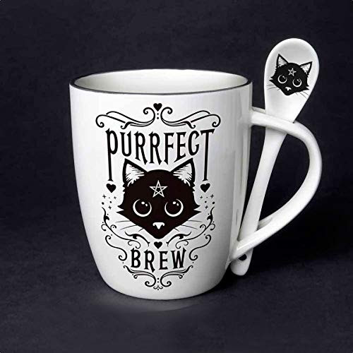 Pacific Giftware Sacred Cat Purrfect Brew Ceramic Mug and Spoon Set by Alchemy England