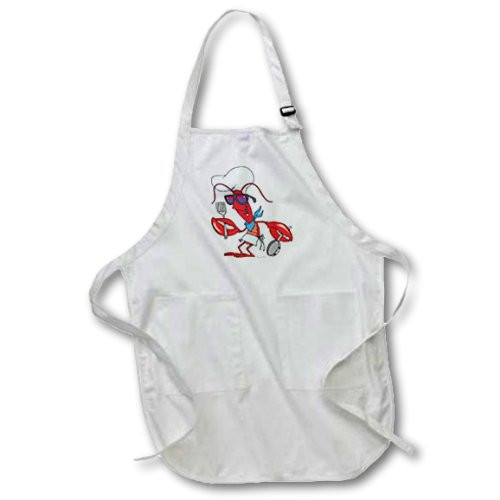 3dRose apr_104033_1 Funny Cute Lobster Cook Chef 22-Inch Width by 30-Inch Length Apron with Pockets, Full Length, White