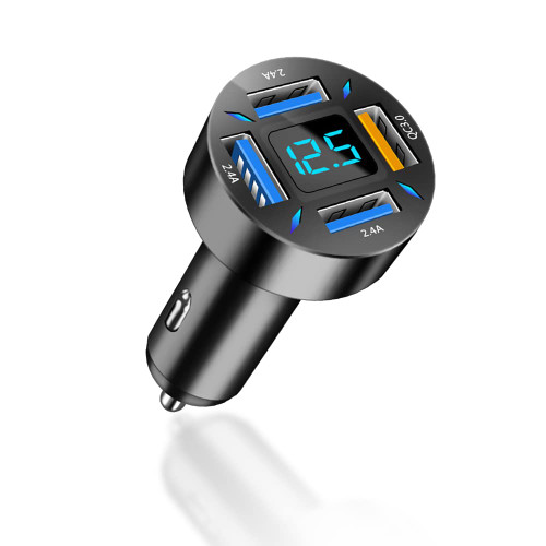 4 USB Multi Port Fast Charger,QC 3.0 and 3 USB Port Car Charger Adapter with Voltmeter,Cigarette Lighter USB Charger Compatible Most Smartphone (QC3.0+2.4A)