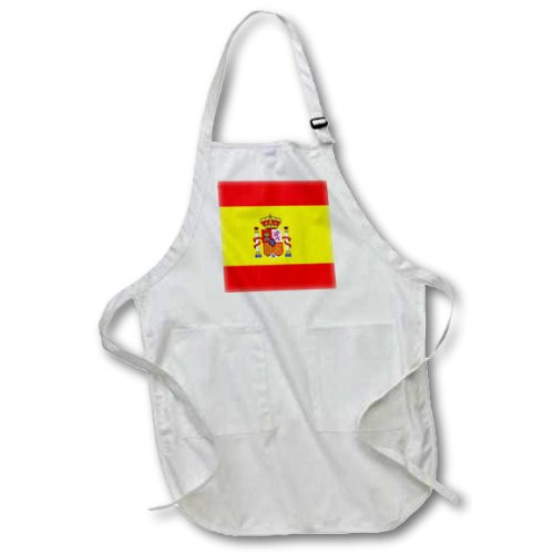 3dRose apr_28285_1 Spain Flag-Full Length Apron with Pockets, 22 by 30-Inch, White