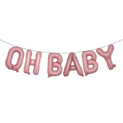 16 Inch Oh Baby Foil Letters Balloons Banner Hanging Party Kit for Baby Shower Gender Reveal Party Decoration Supplies (OH Baby Pink)