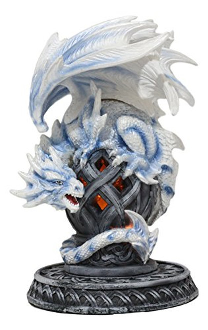 Ebros Guardian of Celtic Tomb White Icycle Dragon Backflow Cone Incense Holder Statue 8.5"Tall Fantasy Icelandic Dragon LED Tea Light Candle Holder Figurine