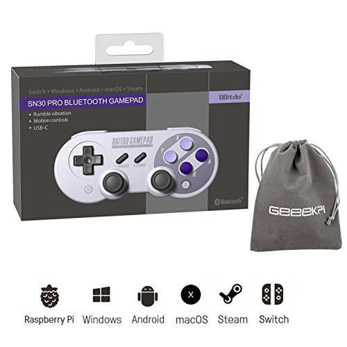 8Bitdo SN30 Pro Wireless Bluetooth Controller with Joysticks Rumble Vibration USB-C Cable Gamepad for Retropie Raspberry Pi, Windows, macOS, Android, Linux, Steam, Nintendo Switch, with Flannel Bag