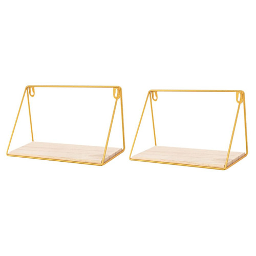 ARTIBETTER Storage Shelving 2pcs Wood Wall Shelf Wall Mounted Shelves for Storage Wall Mounted Shelf Storage Shelving Home Wall Rack Storage Rack Ledge Wooden Hanger Household Golden
