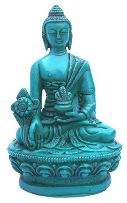 Medicine Buddha Turquoise for Healing, Meditation and Alter, Small Buddha Statue, Medicine Buddha Statue Handpainted by Himalayan Artisan in Nepal