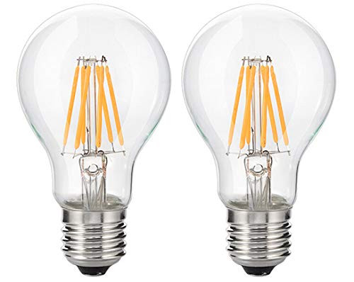 Bulbright 2 Pack A19 Vintage Retro Antique LED Filament Bulb 6W LED Light Bulb, E26 Base, Soft Warm White 2700K, 60W Equivalent, 110-120VAC, Dimmable (Transparent, 6 Watt)