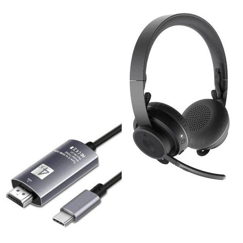 BoxWave Cable Compatible with Logitech Zone Wireless Headset - SmartDisplay Cable - USB Type-C to HDMI (6 ft), USB C/HDMI Cable for Logitech Zone Wireless Headset - Jet Black