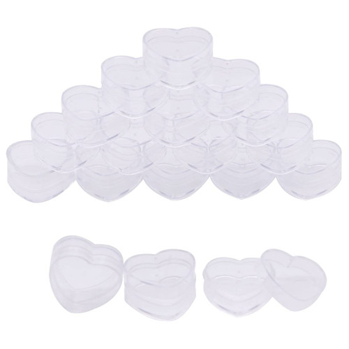 Ewanda store 25Pcs 4Gram Empty Heart Shape Plastic Clear Cosmetic Refillable Pot Jars Bottles Make up Cosmetic Containers with Lids for Eye Shadow Lip Balm Face Cream Lotion Nail Powder