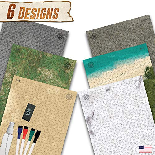 Battle Grid Game Mat - 3 Pack Double Sided 36 x 24 - Portable DND RPG Table Top Role Playing Map - Dungeons and Dragons Starter Set - Tabletop Gaming Paper - Reusable Figure Board Game