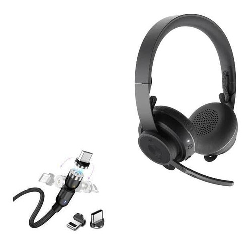 BoxWave Cable Compatible with Logitech Zone Wireless Headset - MagnetoSnap AllCharge Cable, Magnet Charging Cable USB Type-C Micro USB for Logitech Zone Wireless Headset - Jet Black