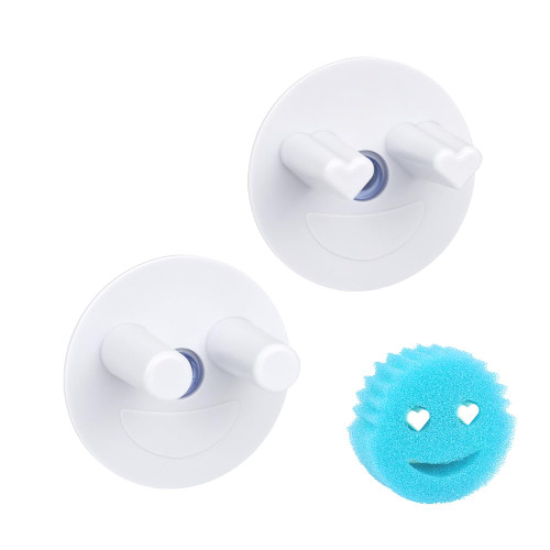 SOPHICO Sponge Holder for Kitchen Sink, Suction Cup Holder for Kitchen, Bathroom Sink Organizer for Smiley Sponge, Self Draining Sink Sponge Holder - Sponge Not Included (White, 2 Pack)