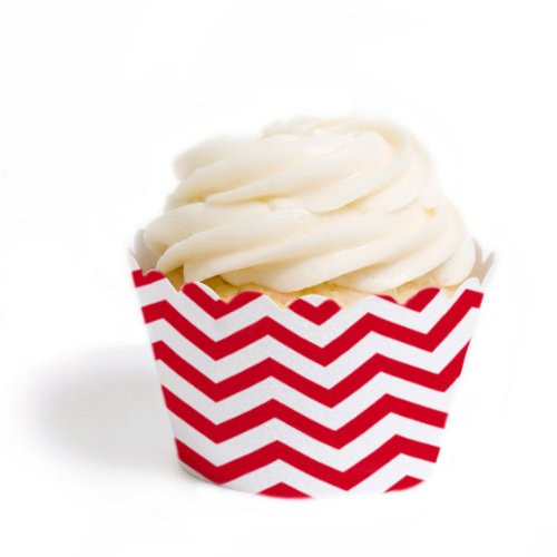 Dress My Cupcake Standard Cupcake Wrappers, Chevron, Red, Set of 50