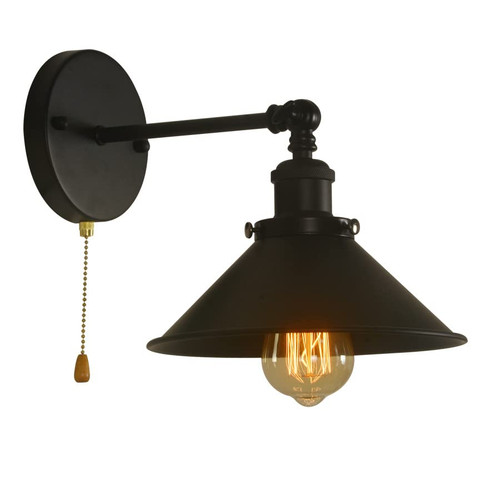 VinTopsh Industrial Pull Chain Switch Metal Wall Light Sconce,Loft Farmhouse Wall Sconce,Vintage 1-Light Sconce Lighting Fixtures (Black)
