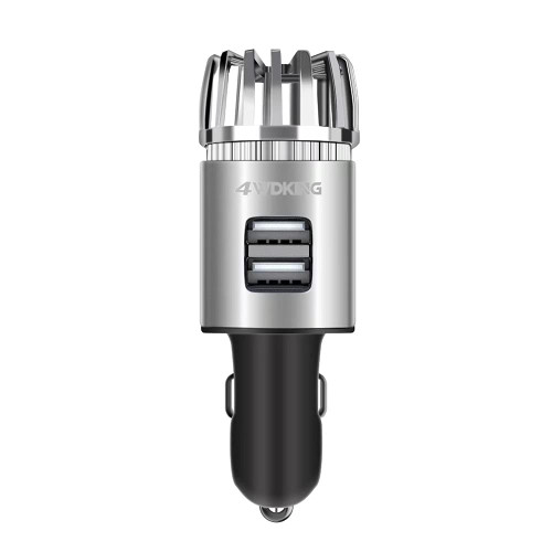 4WDKING Car Air Purifier Ionizer, 12V Plug-in Car Air Freshener Gadgets with Dual USB Charger Removes Cigarette Smoke, Pet and Food Odor, Ionic Ozone (Silver)