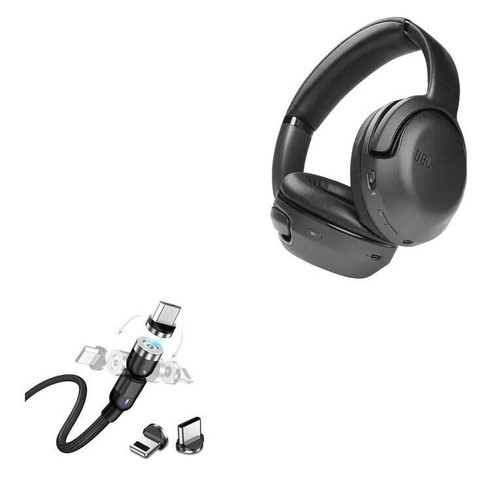 BoxWave Cable Compatible with JBL Tour One - MagnetoSnap AllCharge Cable, Magnet Charging Cable USB Type-C Micro USB for JBL Tour One - Jet Black