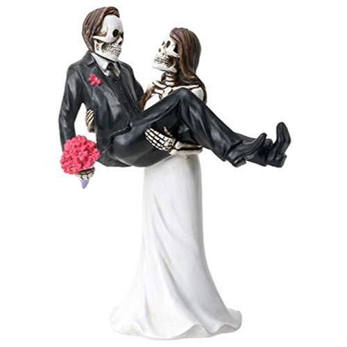 YTC Bride Carrying Groom Skeleton Face Wedding Couple Statue Figurine YTC Bride Carrying Groom Skeleton Face Wedding Couple Statue Figurine
