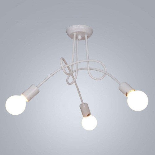 Industrial Vintage Ceiling Light Fixture?Retro Pendant Lights Ceiling?Iron Bend Tube Ceiling Lighting?with 3 E27 Lamp Socket for Living Dining Room Bar Cafeteria Restaurant (Color : White) (White)