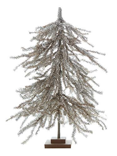 Creative Co-Op 24 Inch Artificial Pine Tree with Wood Base, Silver