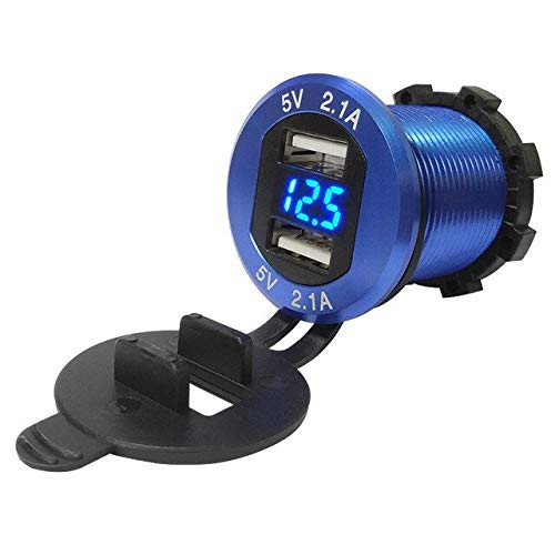 Davitu Cables, Adapters & Sockets - 12V-24V Dual USB Cigarette Lighter Charger Socket Power Adapter Plug With LED Voltmeter Meter Monitor For Car Motorcycle Boat - (Color Name: Blue)