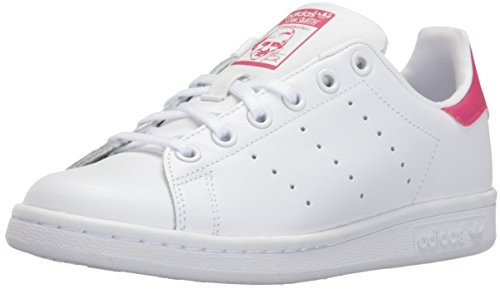 adidas Originals Girls' Stan Smith J Shoe, White/White/Bold Pink, 6 M US Big Kid