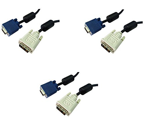 3 pack, DVI-A to VGA Cable (Analog), DVI-A Male to HD15 Male, 2 meter (6.6 Feet), Black, CNE471766