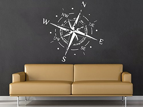 Compass Rose Wall Decal Ocean Sea Vinyl Sticker Decals Nautical Decor Compass Navigate Ship Living Room Design Interior