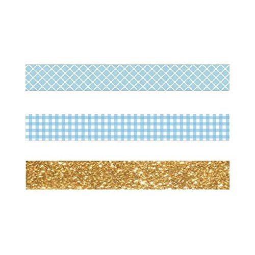 Youdoit 2 Masking Tapes with Blue & White grids + 1 Golden Glitter Tape