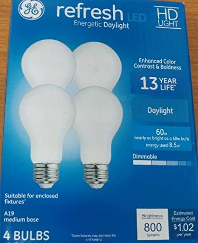 GE 52772 Refresh LED 60 watt Equivalent Daylight Dimmable A19 HD Light LED Light Bulb (4 Pack)
